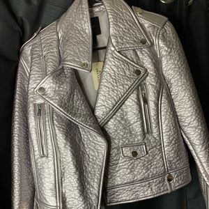 Chrome moto jacket faux leather
